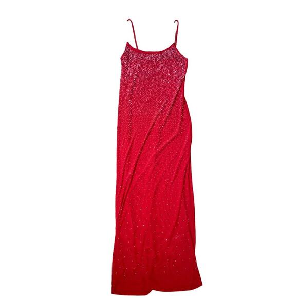IRIS Maxi dress formal/semi formal rhinestone red/silver bodycon stretch NEW MD - Picture 4 of 13